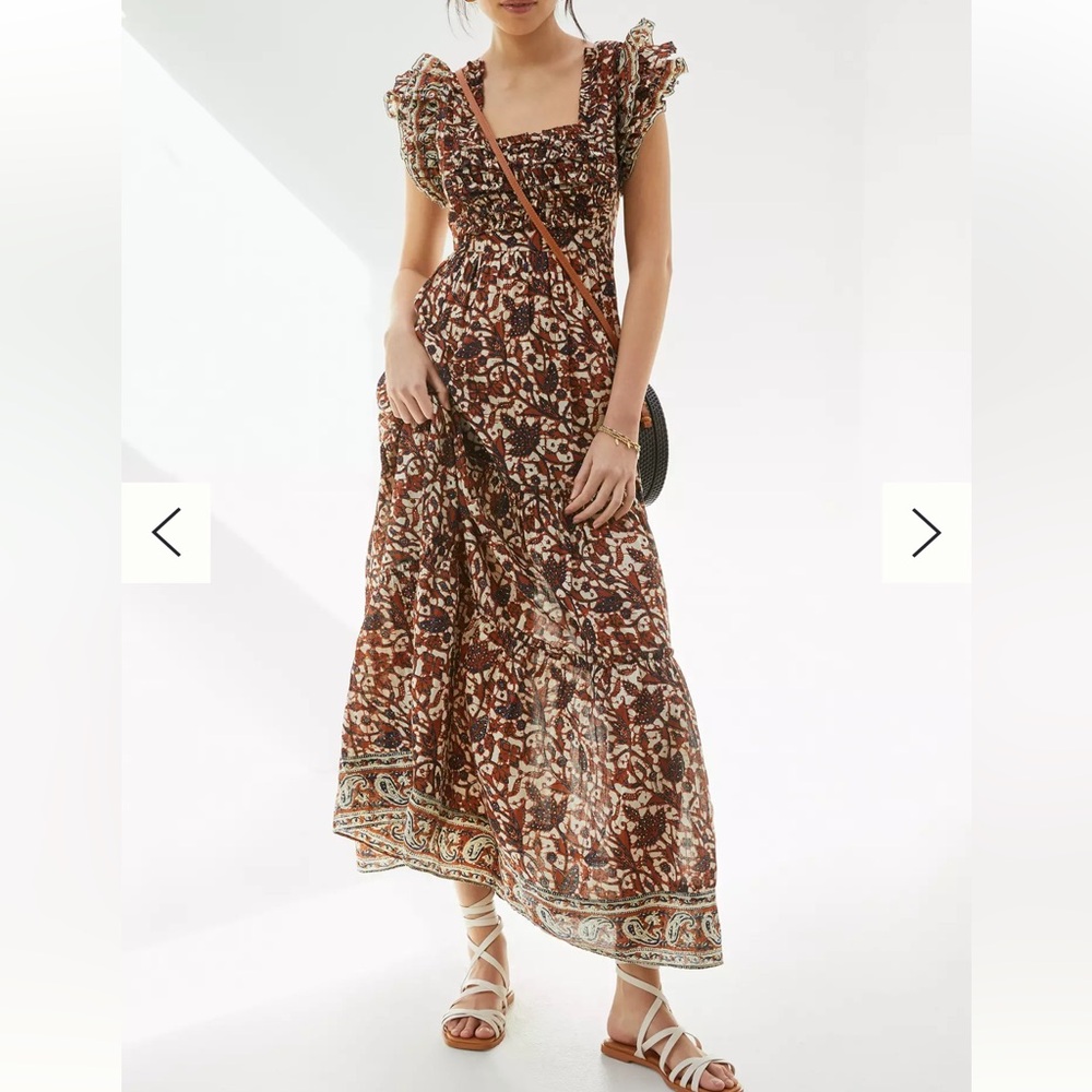 Anthropologie Brown Floral Maxi Dress